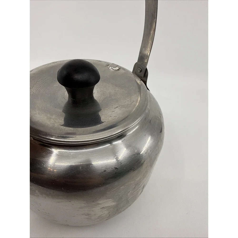 Vtg Farberware Tea Pot Kettle 7020 Stainless Steel 2 Qt. Beveled Cracked Handle